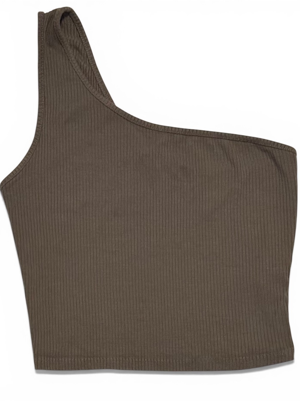 Garage One-Shoulder Ribbed Crop Top | Dark Olive | Small - Picture 1 of 4